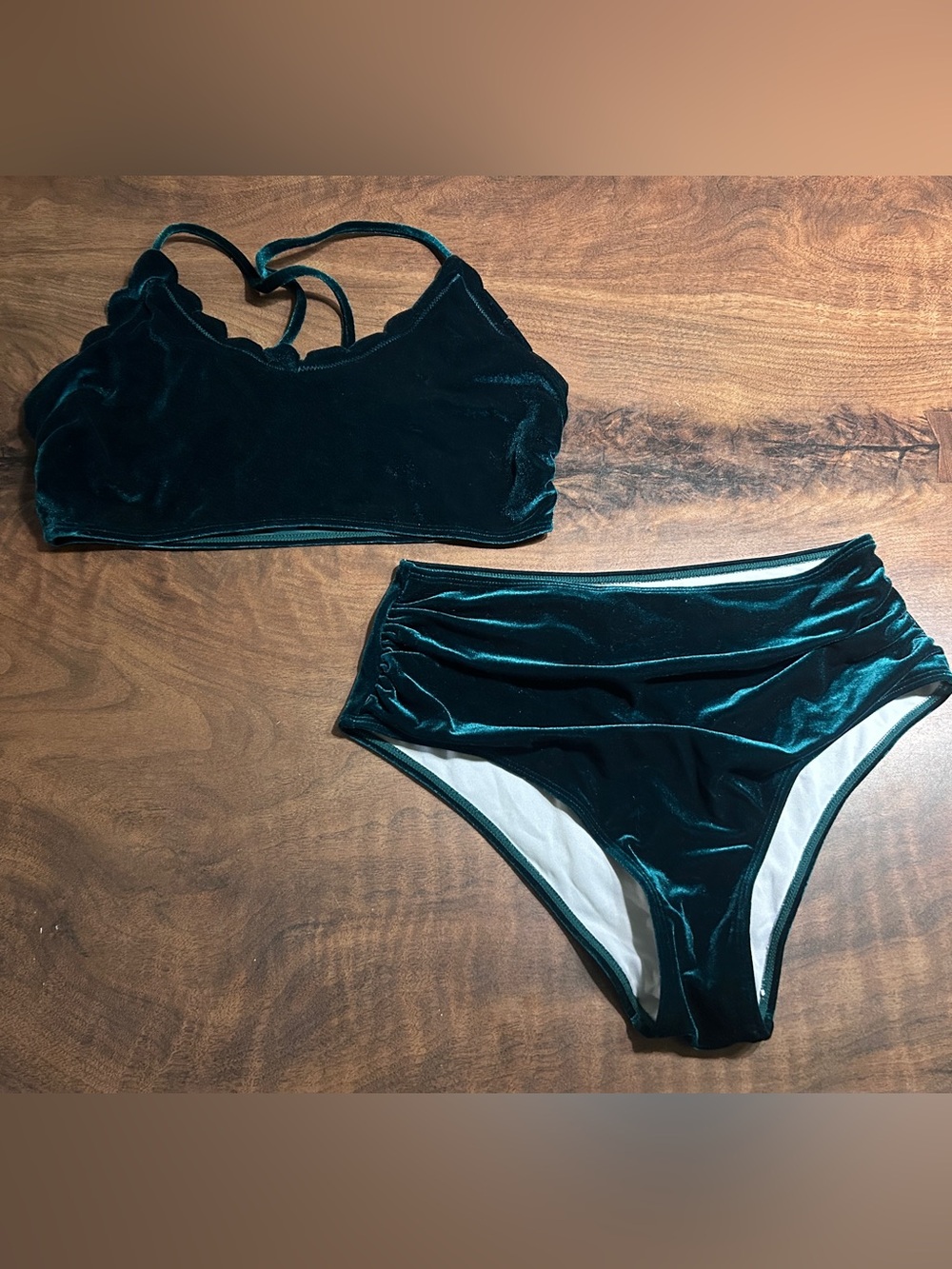 Shein Curve Emerald Velvet Scalloped Bikini
